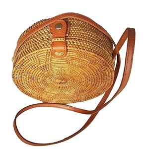 Handwoven Round Rattan Bag (flower weave)